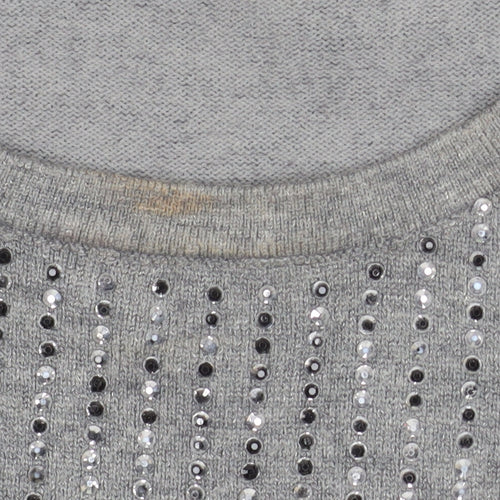 Quiz Womens Grey Sequin Puff Sleeve Pullover Jumper Size L