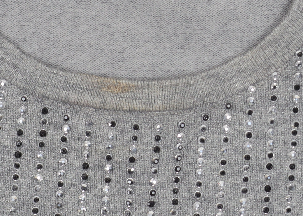 Quiz Womens Grey Sequin Puff Sleeve Pullover Jumper Size L