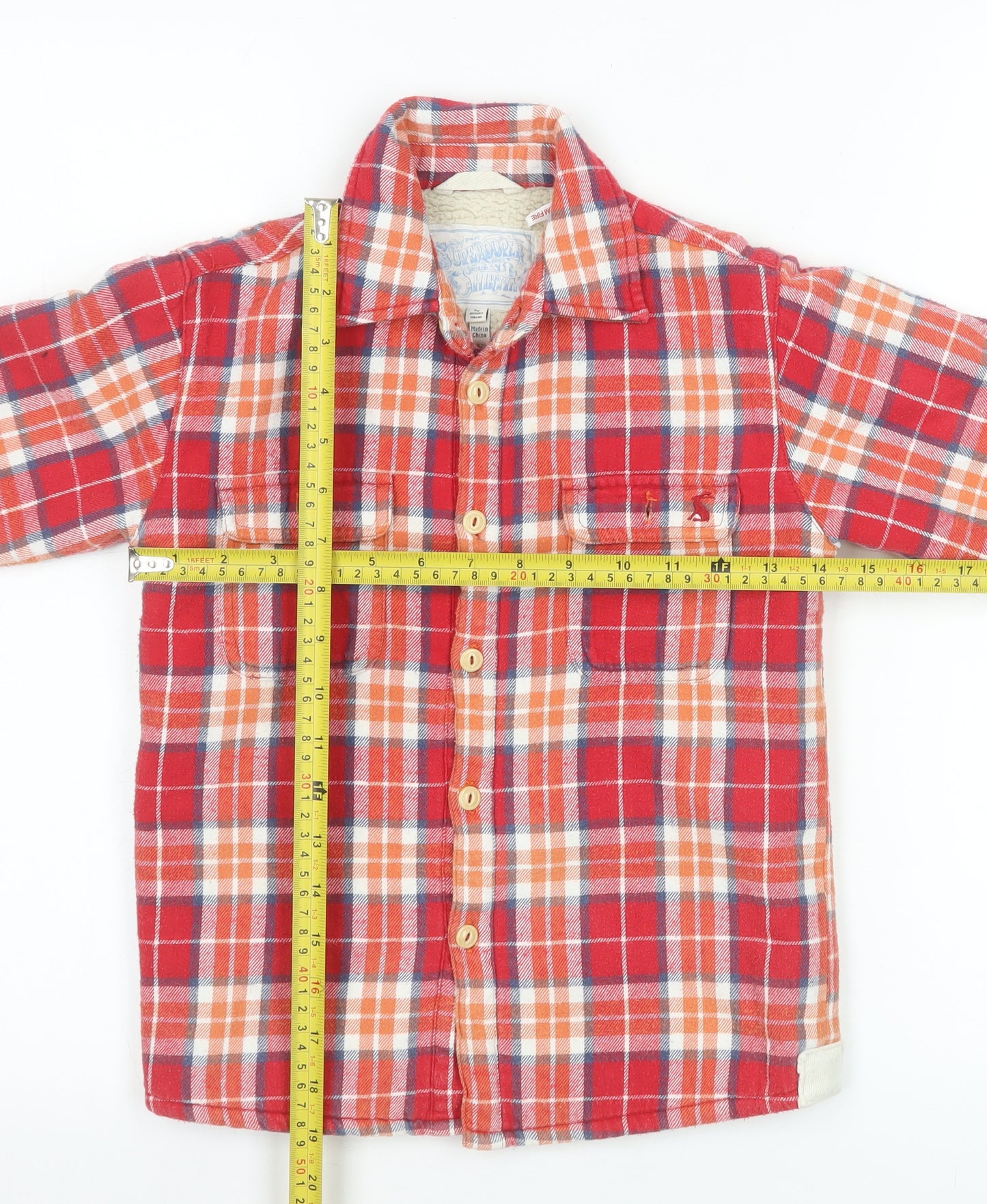 Joules Boys Red Check Flannel Sherpa Lined Shirt Jacket 6 Years