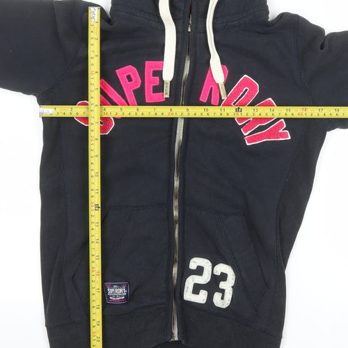Superdry Womens Black Fleece Hooded Jacket Size S Lined Zip Style