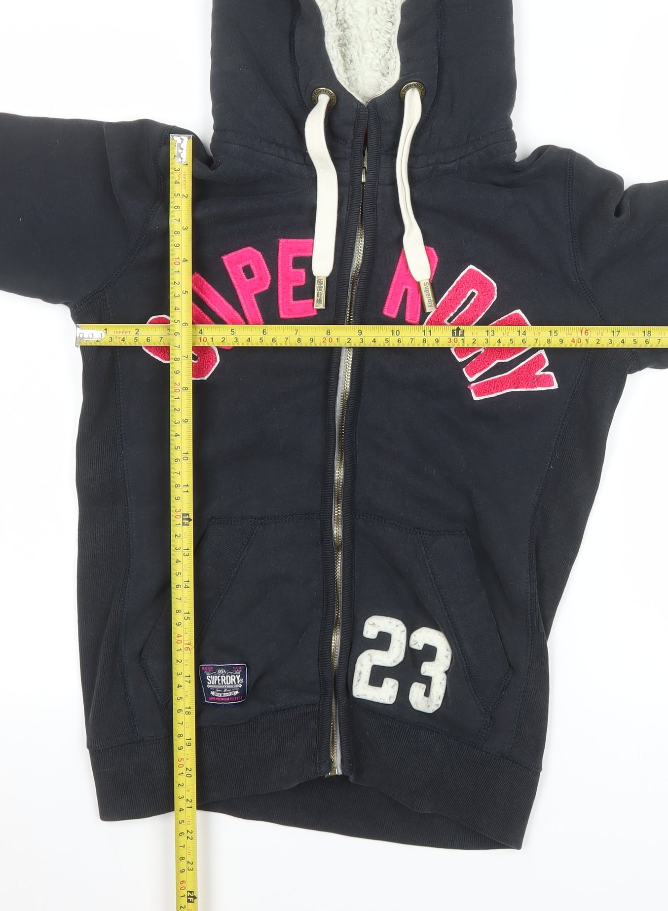 Superdry Womens Black Fleece Hooded Jacket Size S Lined Zip Style