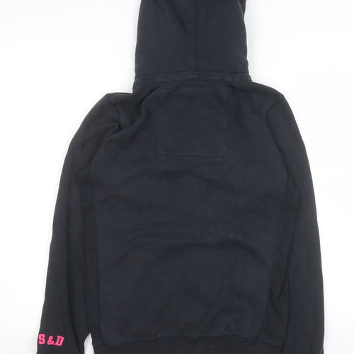 Superdry Womens Black Fleece Hooded Jacket Size S Lined Zip Style