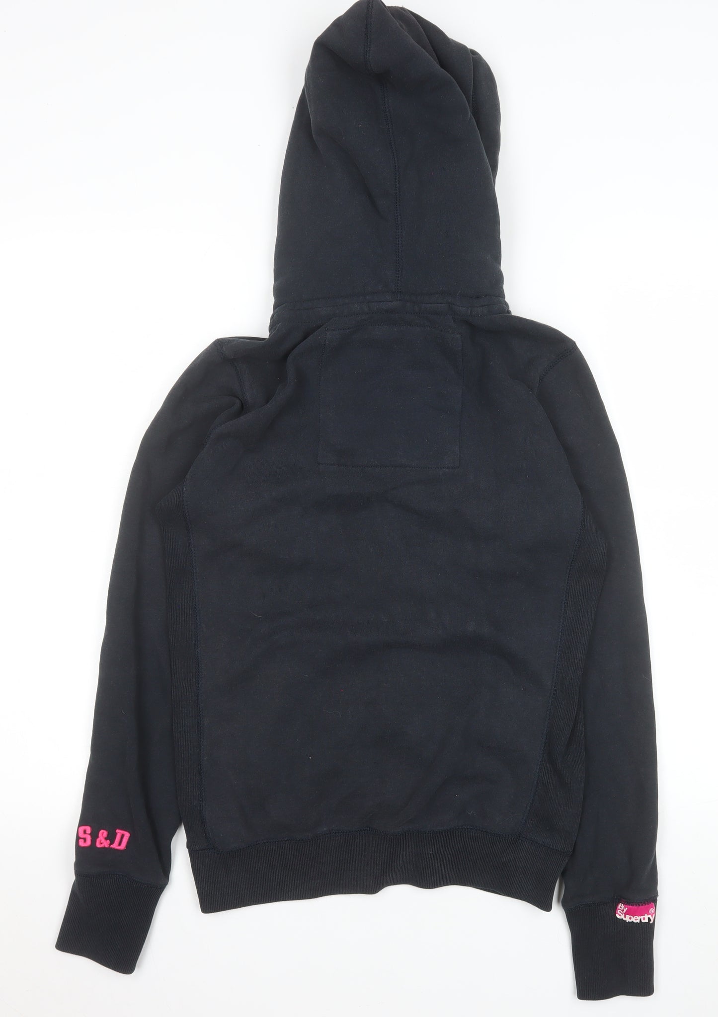 Superdry Womens Black Fleece Hooded Jacket Size S Lined Zip Style