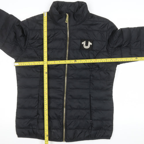 True Religion Womens Black Puffer Jacket Size L Quilted Zip-Up