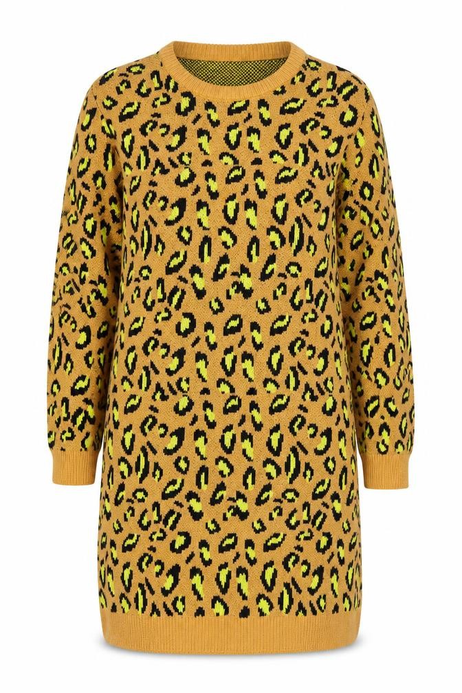 Brave Soul Women’s Brown Leopard Print Long Sleeve Jumper Dress Size 18