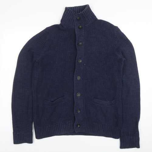 Gap Men’s Blue Cotton Chunky Knit Cardigan M High Neck Button Up