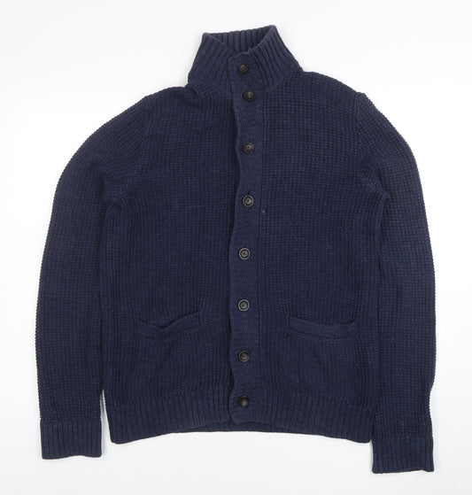 Gap Men’s Blue Cotton Chunky Knit Cardigan M High Neck Button Up