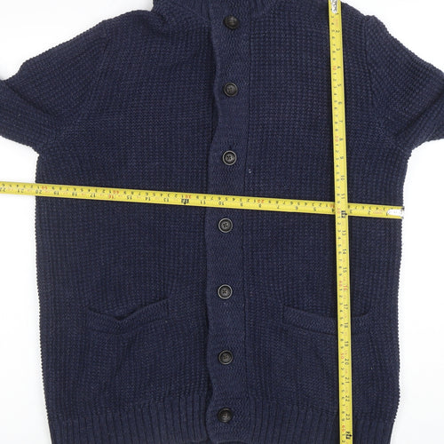 Gap Men’s Blue Cotton Chunky Knit Cardigan M High Neck Button Up