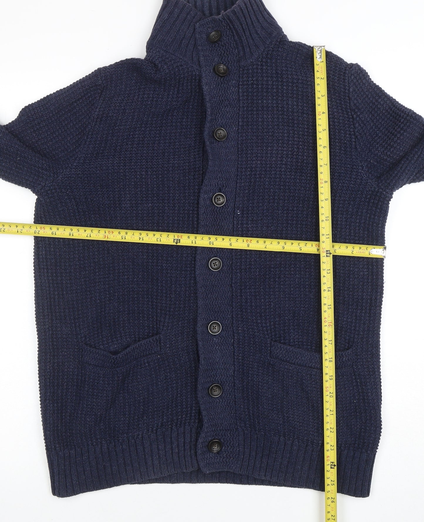 Gap Men’s Blue Cotton Chunky Knit Cardigan M High Neck Button Up