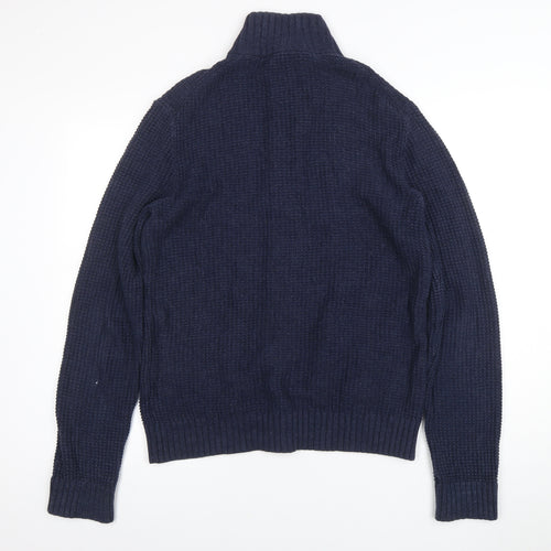 Gap Men’s Blue Cotton Chunky Knit Cardigan M High Neck Button Up
