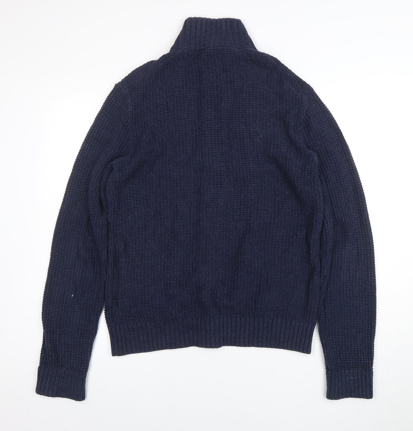 Gap Men’s Blue Cotton Chunky Knit Cardigan M High Neck Button Up