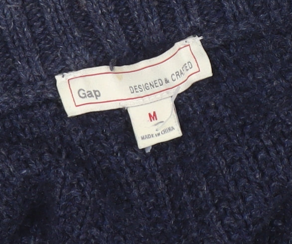 Gap Men’s Blue Cotton Chunky Knit Cardigan M High Neck Button Up
