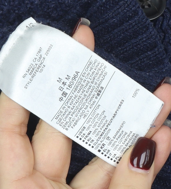 Gap Men’s Blue Cotton Chunky Knit Cardigan M High Neck Button Up