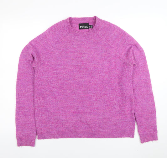 Pieces Women's Pink Wool Blend Crew Neck Jumper Size M