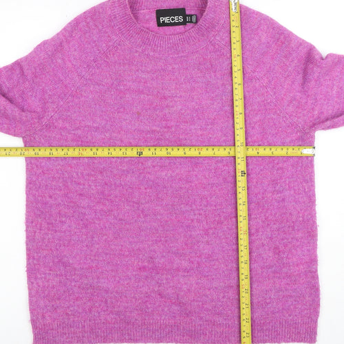 Pieces Women's Pink Wool Blend Crew Neck Jumper Size M