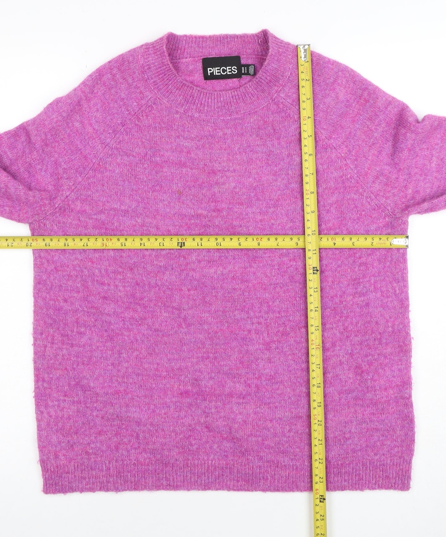 Pieces Women's Pink Wool Blend Crew Neck Jumper Size M