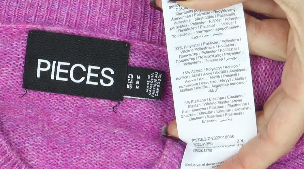 Pieces Women's Pink Wool Blend Crew Neck Jumper Size M