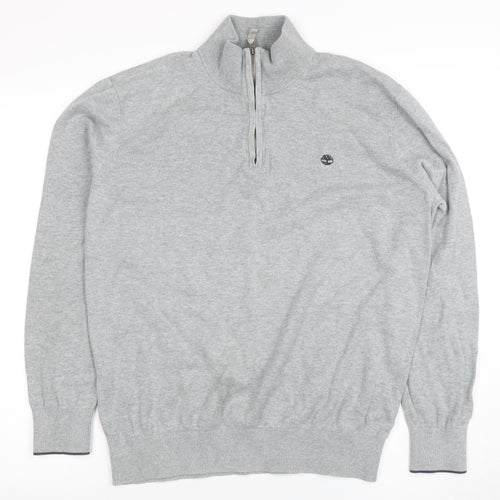 Timberland Men's Grey Cotton Half Zip Jumper L High Neck