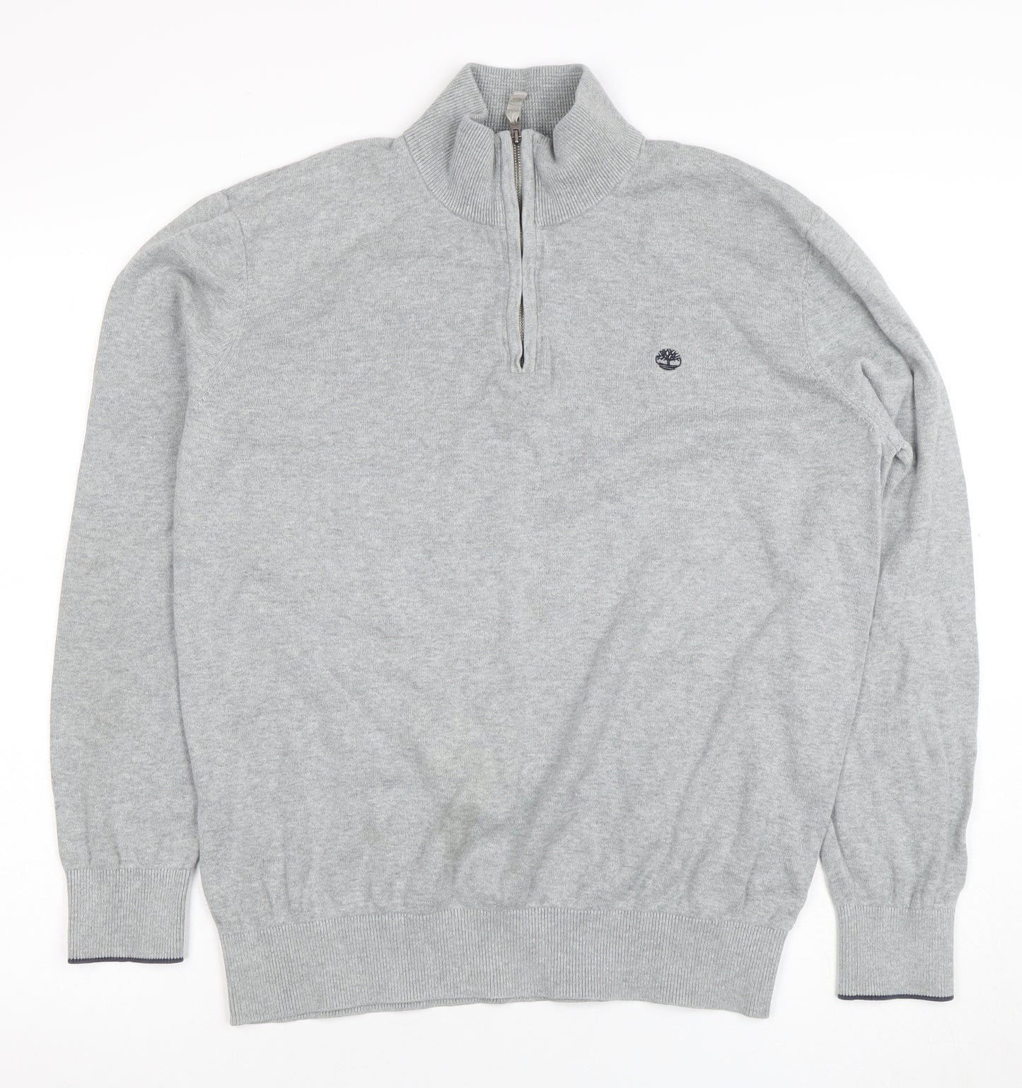 Timberland Men's Grey Cotton Half Zip Jumper L High Neck