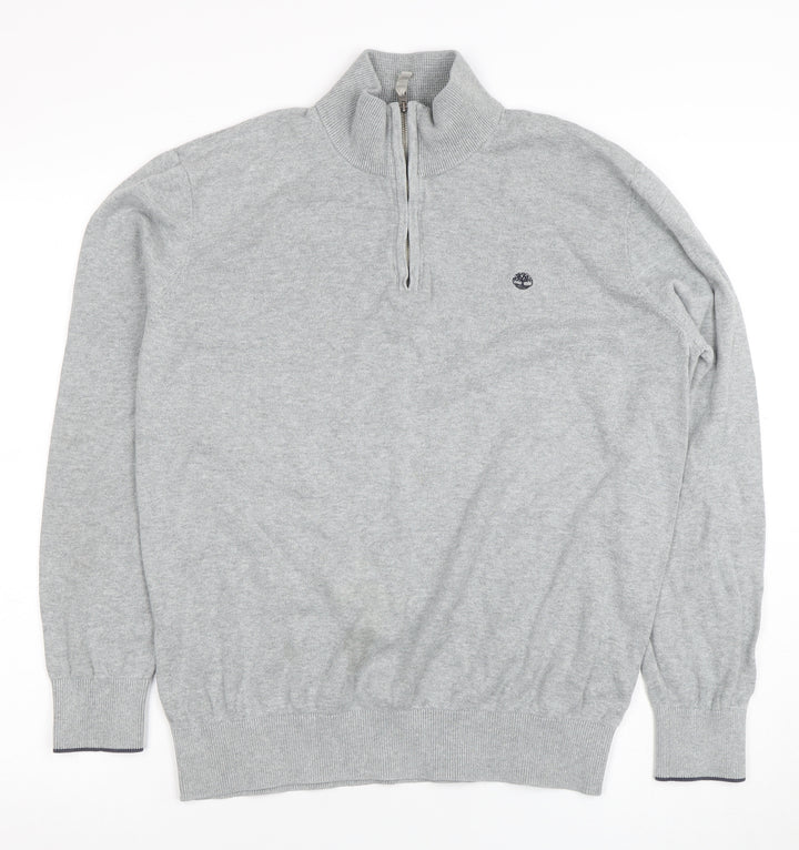 Timberland Men's Grey Cotton Half Zip Jumper L High Neck