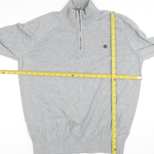 Timberland Men's Grey Cotton Half Zip Jumper L High Neck