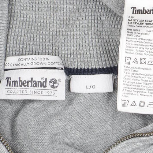Timberland Men's Grey Cotton Half Zip Jumper L High Neck