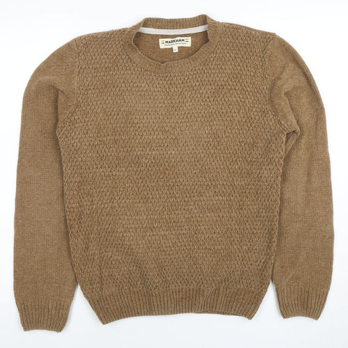 Markham Men’s Beige Acrylic Crew Neck Knit Jumper XS