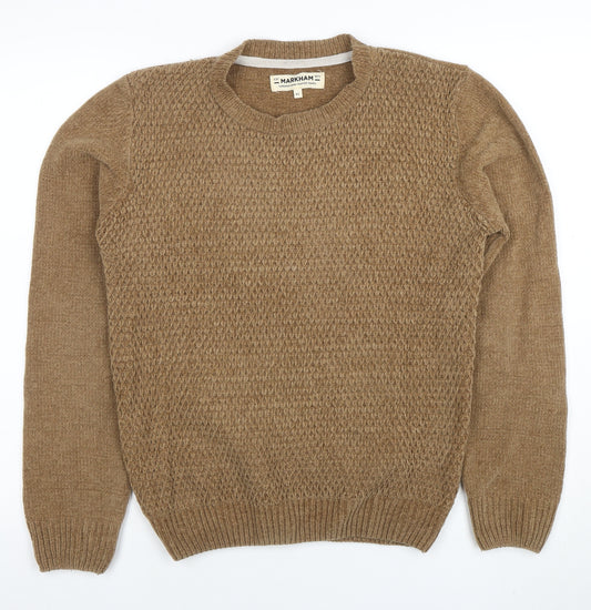 Markham Men’s Beige Acrylic Crew Neck Knit Jumper XS