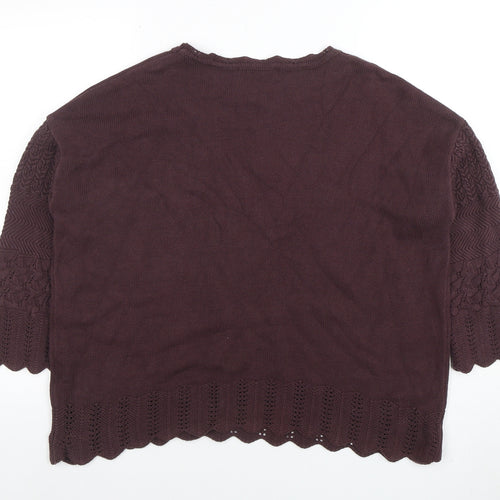 Balcinha Women Brown 3/4 Sleeve Knit Cotton Cardigan M