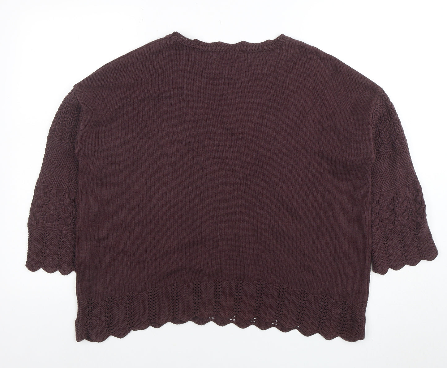 Balcinha Women Brown 3/4 Sleeve Knit Cotton Cardigan M