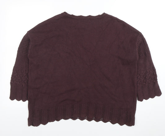 Balcinha Women Brown 3/4 Sleeve Knit Cotton Cardigan M