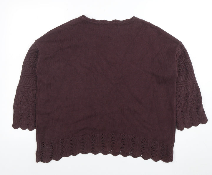 Balcinha Women Brown 3/4 Sleeve Knit Cotton Cardigan M