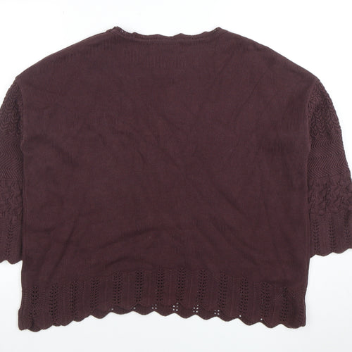 Balcinha Women Brown 3/4 Sleeve Knit Cotton Cardigan M