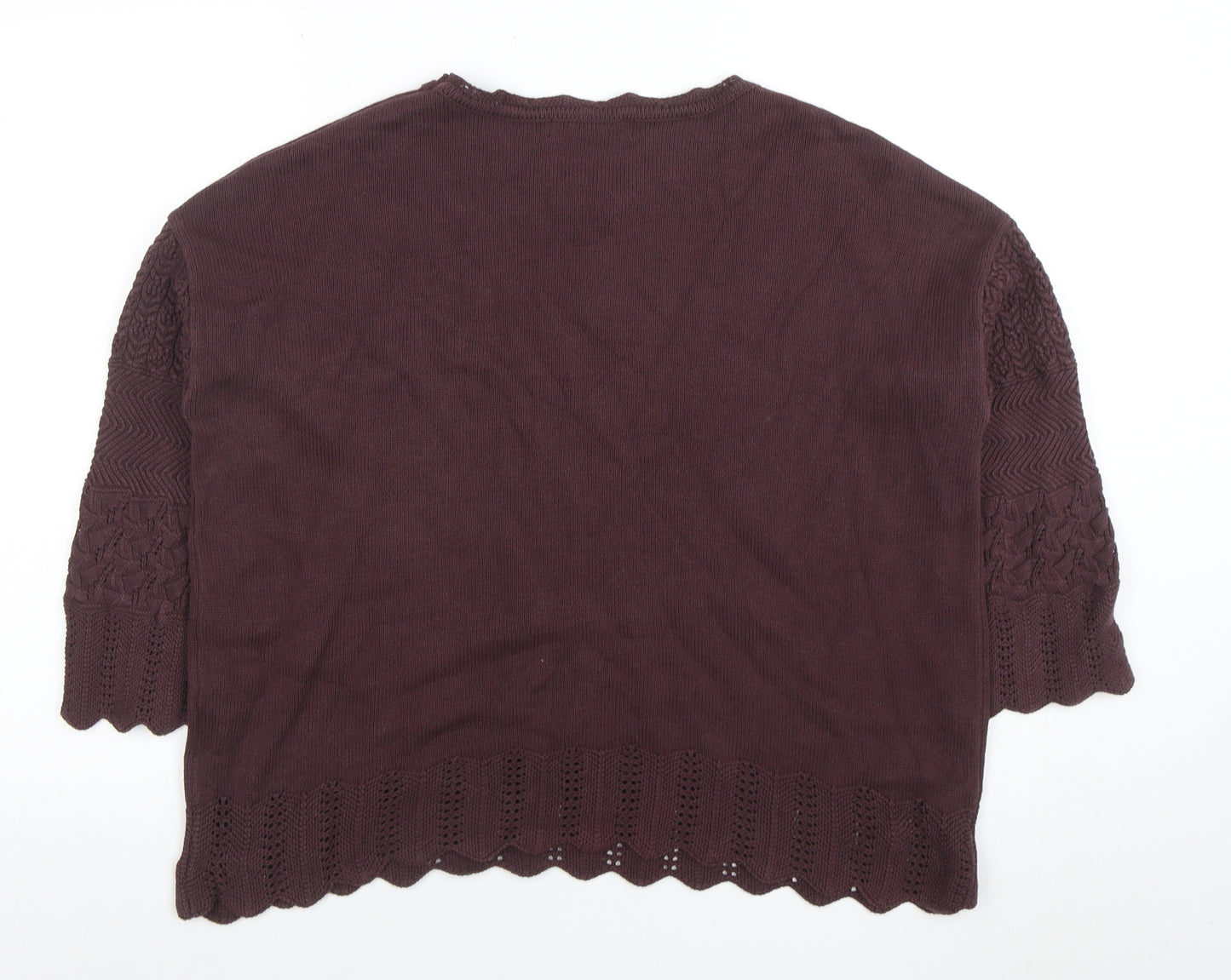 Balcinha Women Brown 3/4 Sleeve Knit Cotton Cardigan M