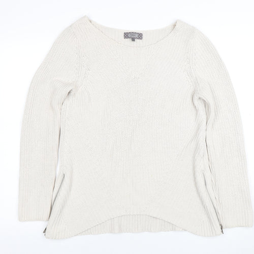 Next Women Ivory Chunky Knit Zip Pullover Jumper Size 12