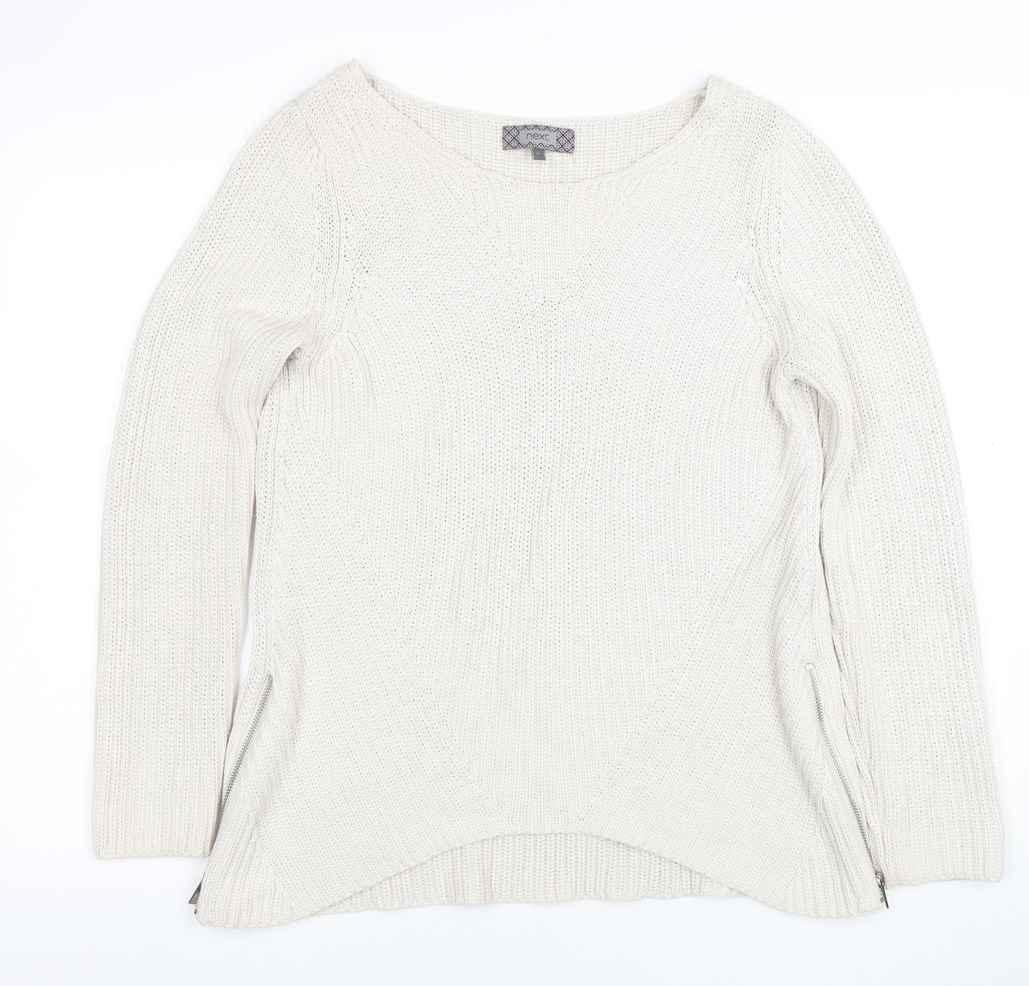 Next Women Ivory Chunky Knit Zip Pullover Jumper Size 12