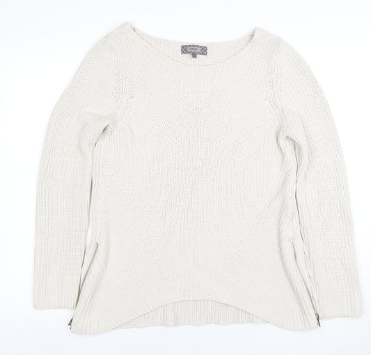 Next Women Ivory Chunky Knit Zip Pullover Jumper Size 12