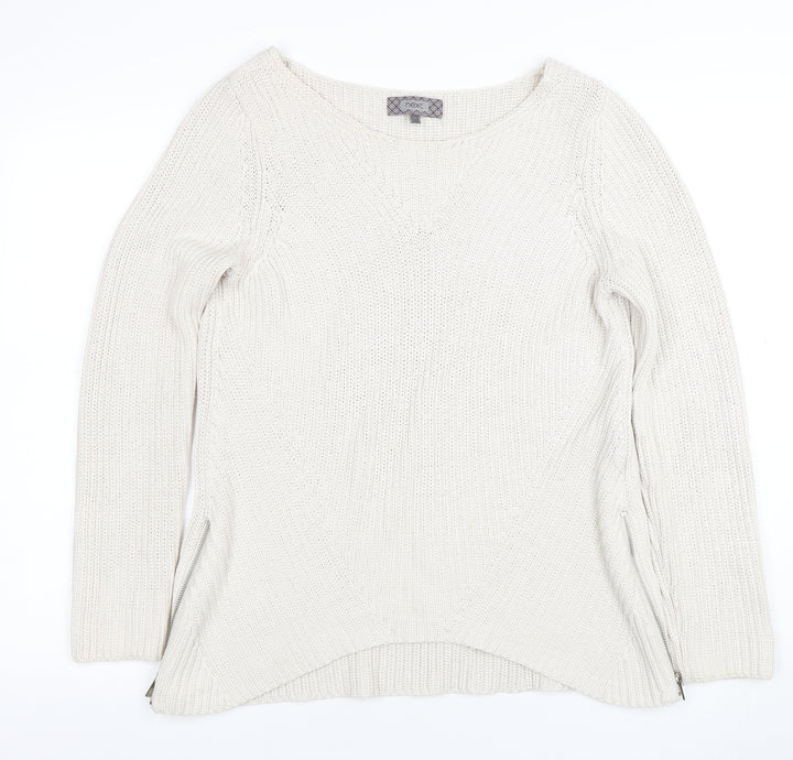 Next Women Ivory Chunky Knit Zip Pullover Jumper Size 12