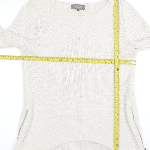 Next Women Ivory Chunky Knit Zip Pullover Jumper Size 12