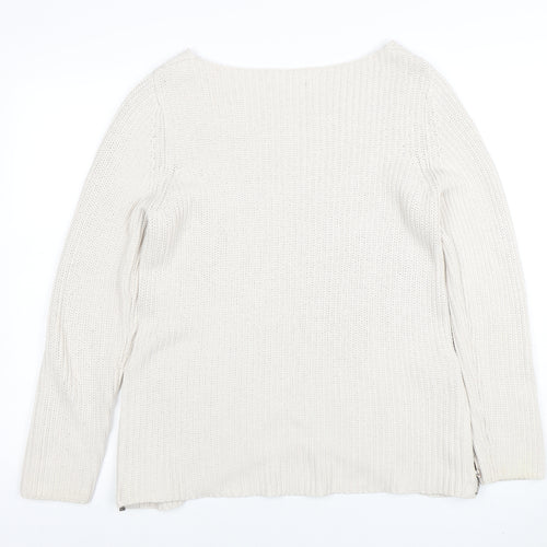 Next Women Ivory Chunky Knit Zip Pullover Jumper Size 12
