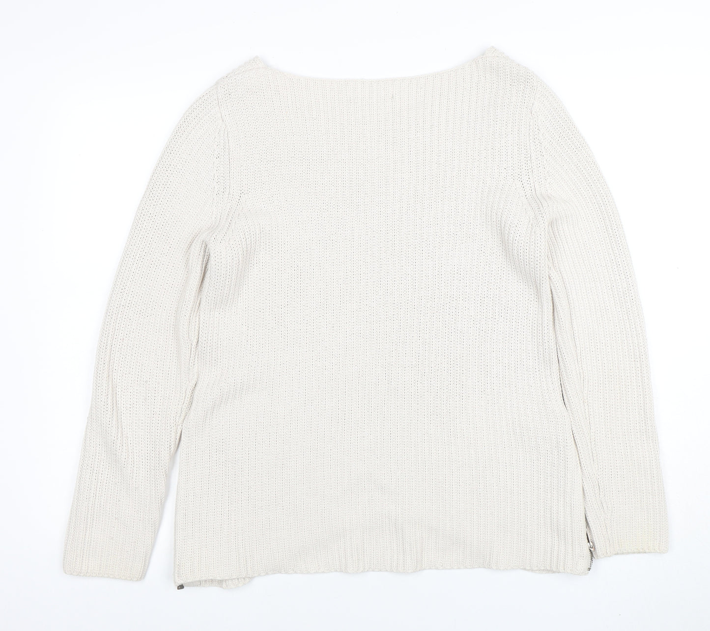 Next Women Ivory Chunky Knit Zip Pullover Jumper Size 12