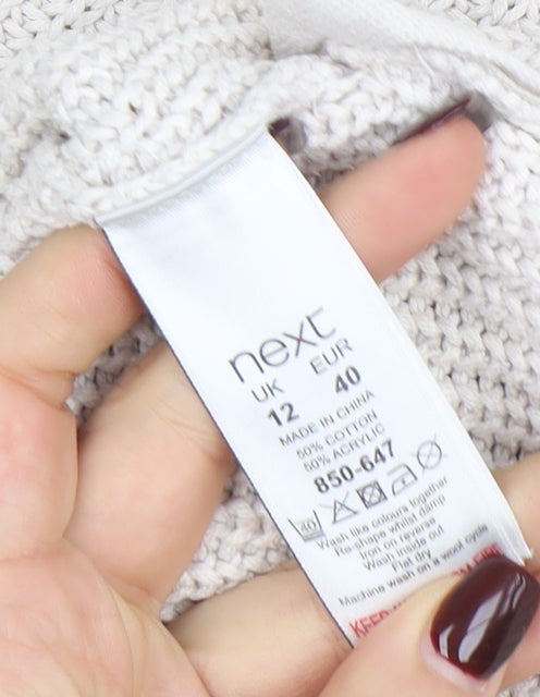 Next Women Ivory Chunky Knit Zip Pullover Jumper Size 12