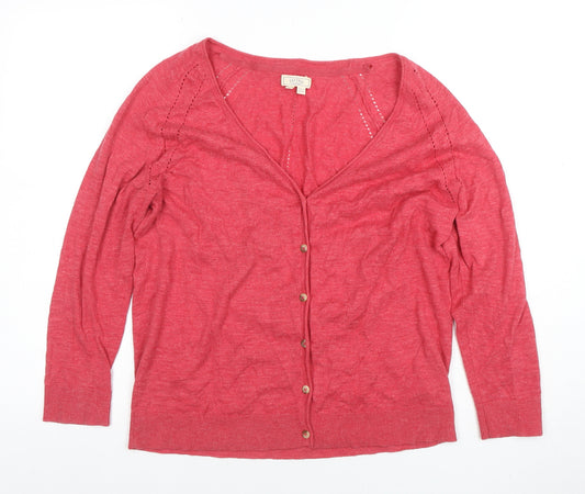 Fat Face Womens Pink Cotton V-Neck Button Cardigan Size 14