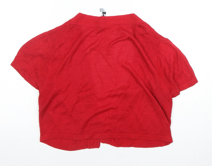 Red Herring Women’s Red Viscose Open Knit Short Sleeve Cardigan Size 16