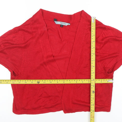 Red Herring Women’s Red Viscose Open Knit Short Sleeve Cardigan Size 16