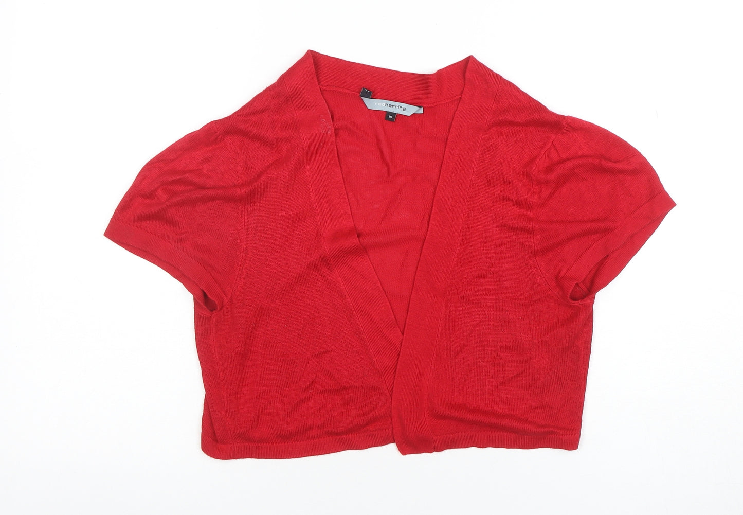 Red Herring Women’s Red Viscose Open Knit Short Sleeve Cardigan Size 16
