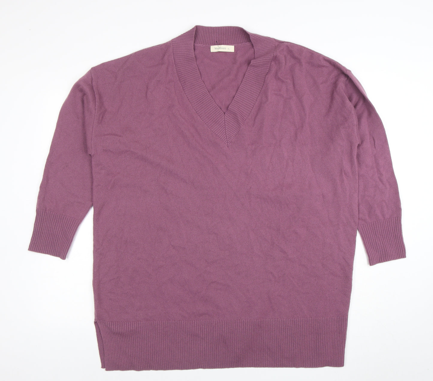 Woolovers Womens Purple XL V-Neck Merino Cashmere Pullover Jumper