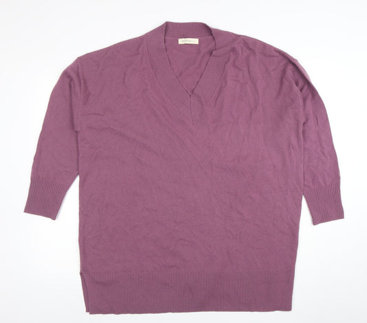 Woolovers Womens Purple XL V-Neck Merino Cashmere Pullover Jumper