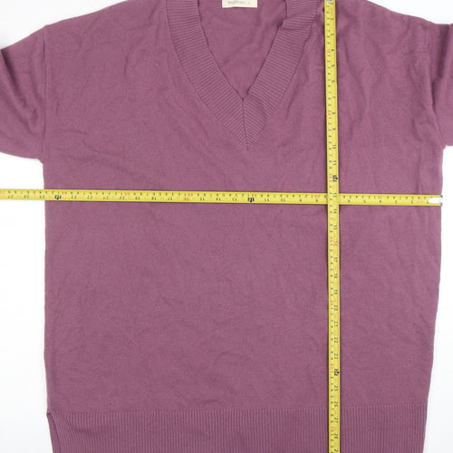Woolovers Womens Purple XL V-Neck Merino Cashmere Pullover Jumper