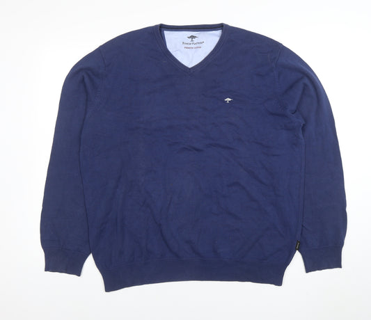 Fynch-Hatton Men's Blue Cotton V-Neck Jumper Size L